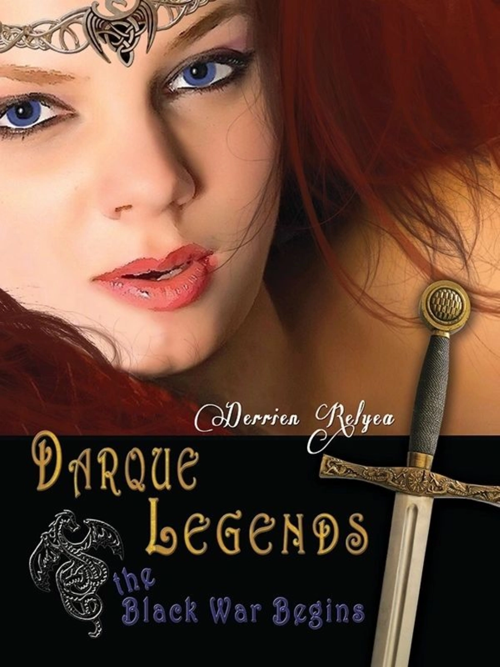 Book cover with woman and sword.