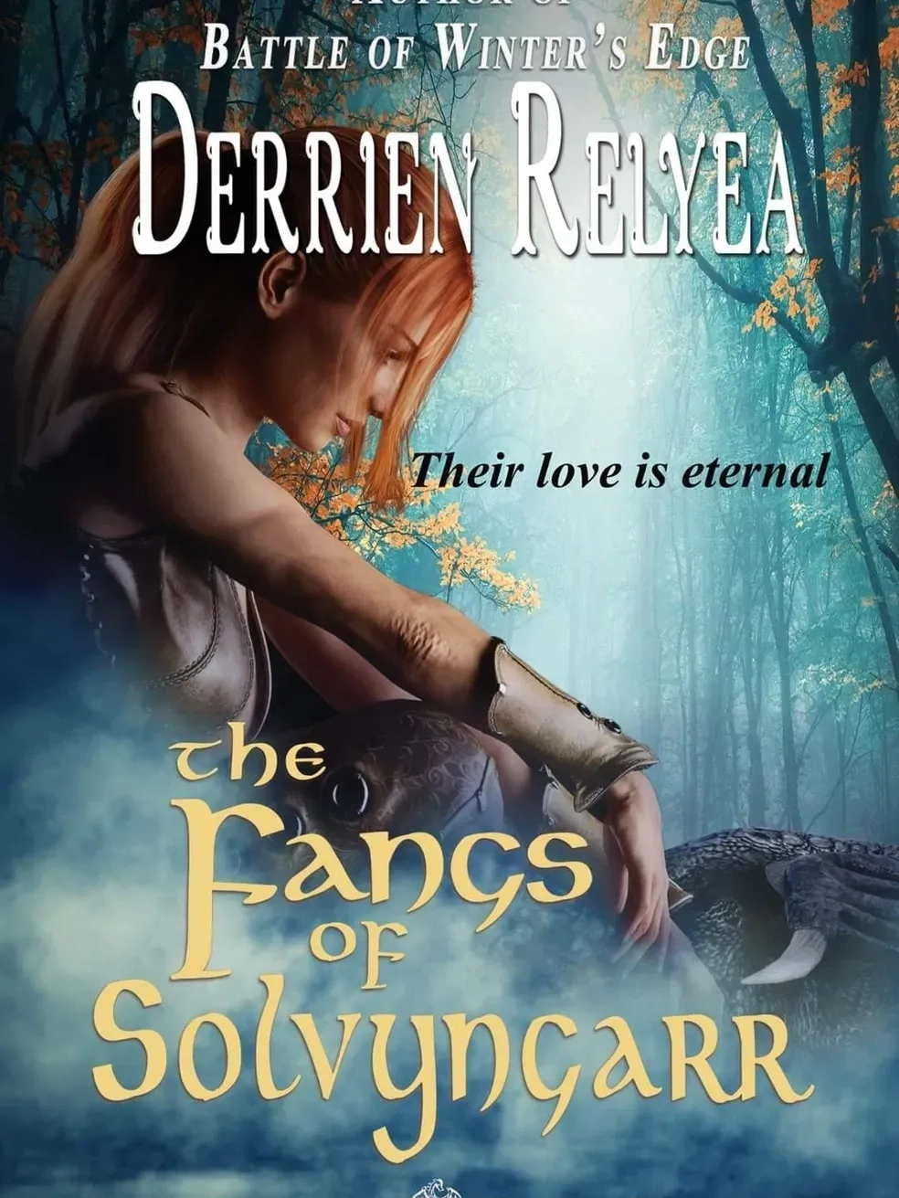 Fantasy book cover with woman and forest.